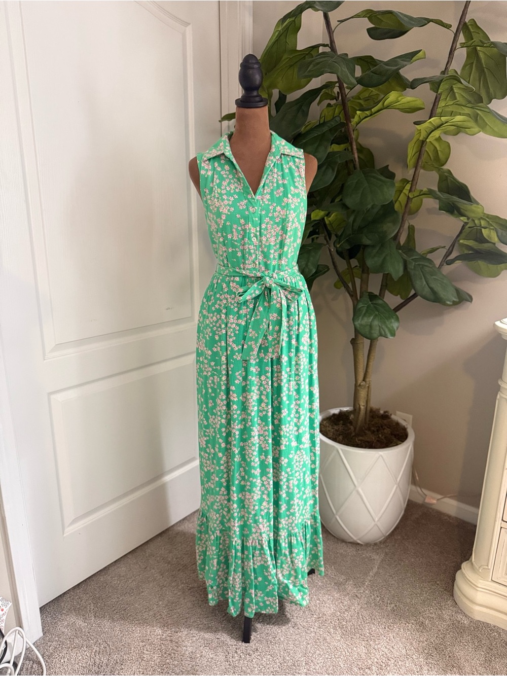 Draper James Mint Green Floral Sleeveless Maxi Dress XS